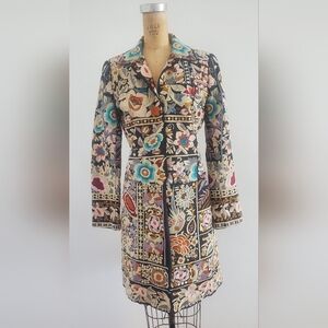 Biya Women's Silk Floral Embroidered Long Sleeve Coat, Multicolored, Size S